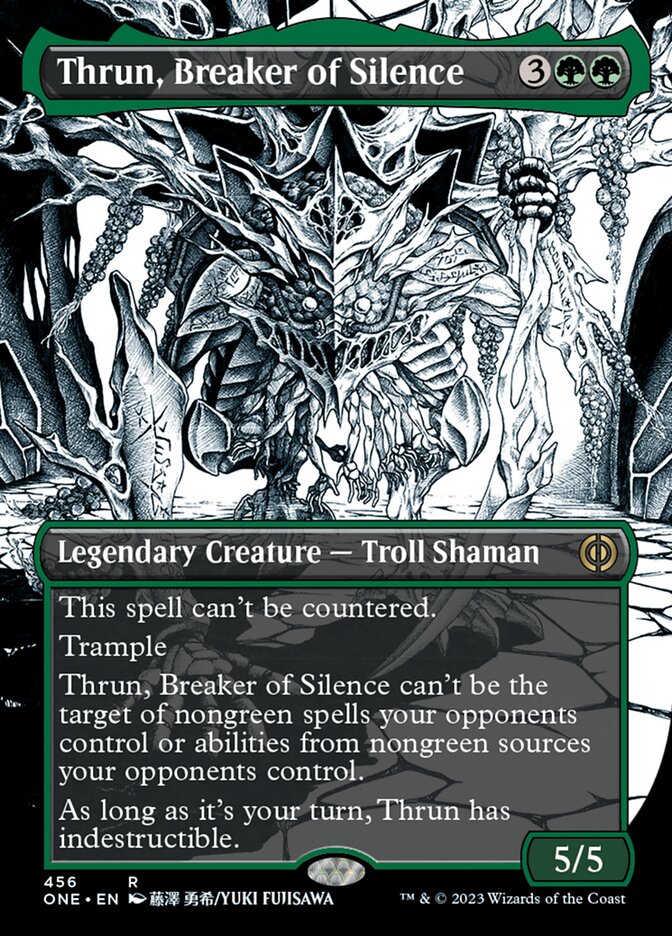 Thrun, Breaker of Silence (Borderless Manga Step-and-Compleat Foil) [Phyrexia: All Will Be One] | Magic Magpie