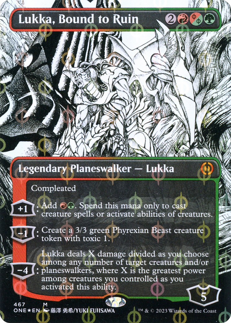 Lukka, Bound to Ruin (Borderless Manga Step-and-Compleat Foil) [Phyrexia: All Will Be One] | Magic Magpie