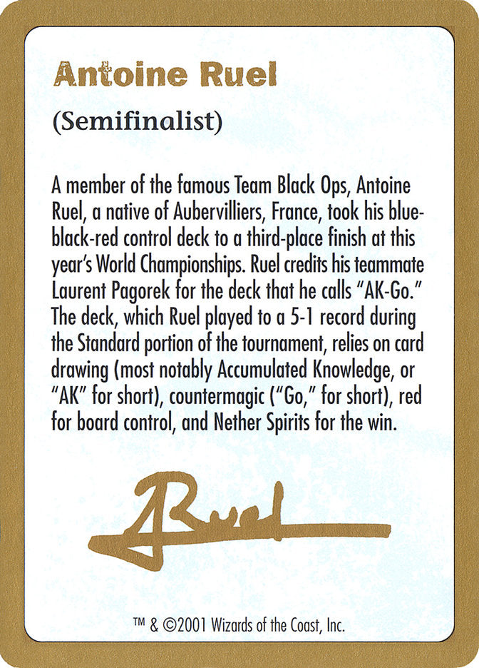 Antoine Ruel Bio [World Championship Decks 2001] | Magic Magpie