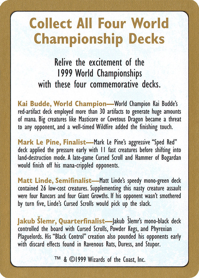1999 World Championships Ad [World Championship Decks 1999] | Magic Magpie