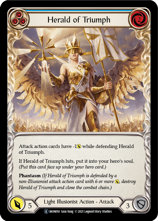 Herald of Triumph (Blue) (Rainbow Foil) [U-MON010-RF] Unlimited Rainbow Foil | Magic Magpie