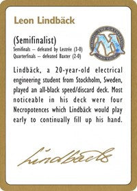 1996 Leon Lindback Biography Card [World Championship Decks] | Magic Magpie