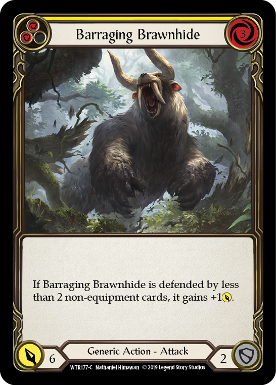 Barraging Brawnhide (Yellow) [WTR177-C] Alpha Print Rainbow Foil | Magic Magpie