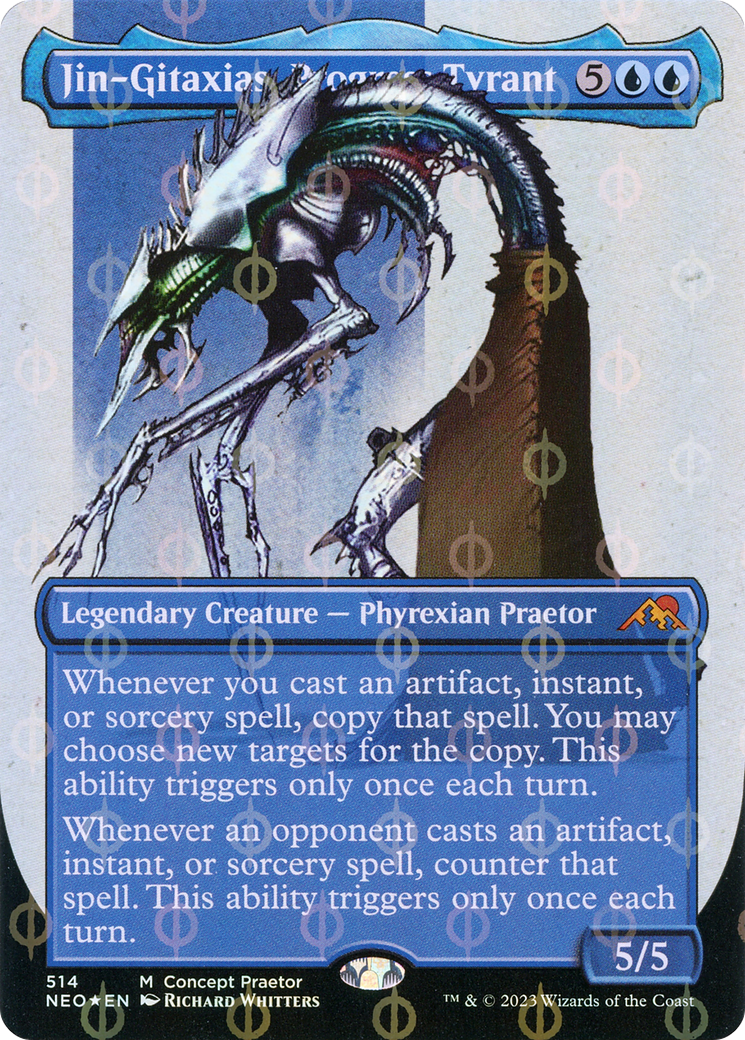 Jin-Gitaxias, Progress Tyrant (Borderless Concept Praetors Step-and-Compleat Foil) [Phyrexia: All Will Be One] | Magic Magpie
