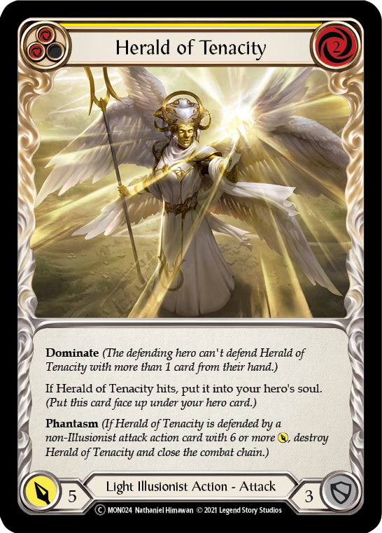 Herald of Tenacity (Yellow) (Rainbow Foil) [U-MON024-RF] Unlimited Rainbow Foil | Magic Magpie