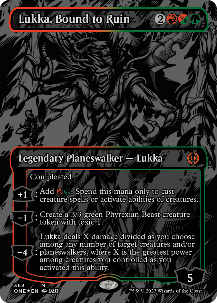 Lukka, Bound to Ruin (Oil Slick Raised Foil) [Phyrexia: All Will Be One] | Magic Magpie