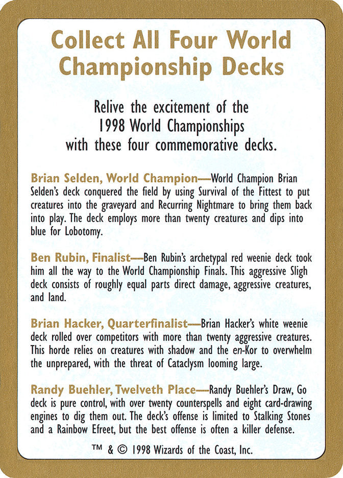 1998 World Championships Ad [World Championship Decks 1998] | Magic Magpie