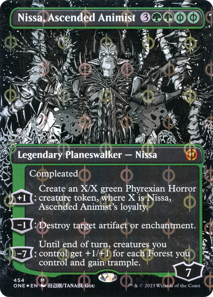 Nissa, Ascended Animist (Borderless Manga Step-and-Compleat Foil) [Phyrexia: All Will Be One] | Magic Magpie