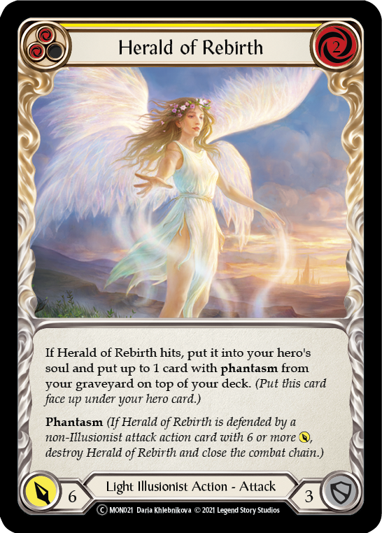 Herald of Rebirth (Yellow) (Rainbow Foil) [U-MON021-RF] Unlimited Rainbow Foil | Magic Magpie