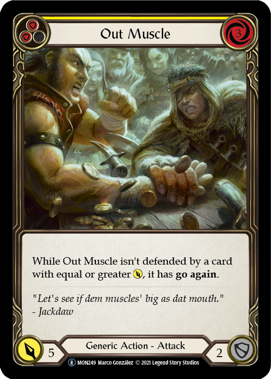 Out Muscle (Yellow) (Rainbow Foil) [U-MON249-RF] Unlimited Rainbow Foil | Magic Magpie