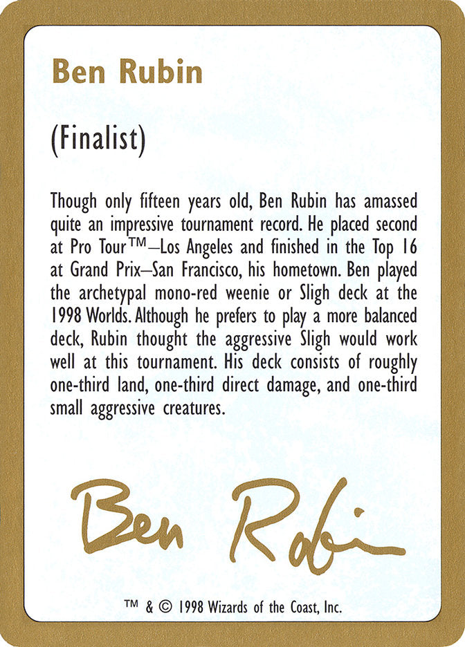 Ben Rubin Bio [World Championship Decks 1998] | Magic Magpie