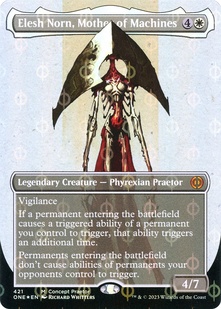 Elesh Norn, Mother of Machines (Borderless Concept Praetors Step-and-Compleat Foil) [Phyrexia: All Will Be One] | Magic Magpie