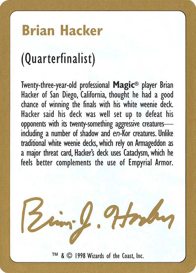 Brian Hacker Bio [World Championship Decks 1998] | Magic Magpie