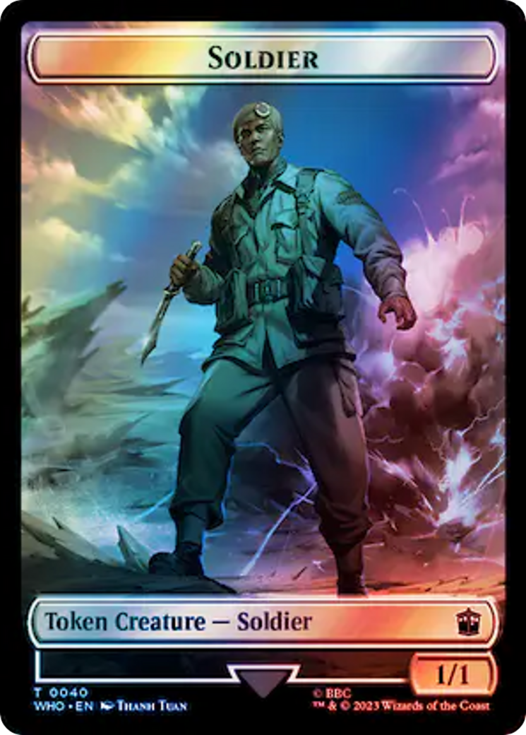 Soldier // Mark of the Rani Double-Sided Token (Surge Foil) [Doctor Who Tokens] | Magic Magpie