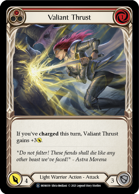 Valiant Thrust (Red) (Rainbow Foil) [U-MON039-RF] Unlimited Rainbow Foil | Magic Magpie