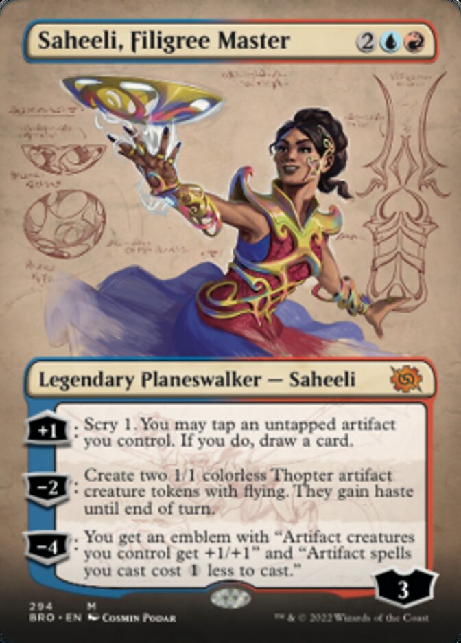 Saheeli, Filigree Master (Borderless Alternate Art) [The Brothers' War] | Magic Magpie