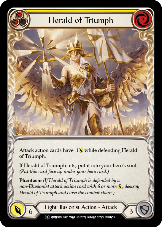 Herald of Triumph (Yellow) (Rainbow Foil) [U-MON009-RF] Unlimited Rainbow Foil | Magic Magpie