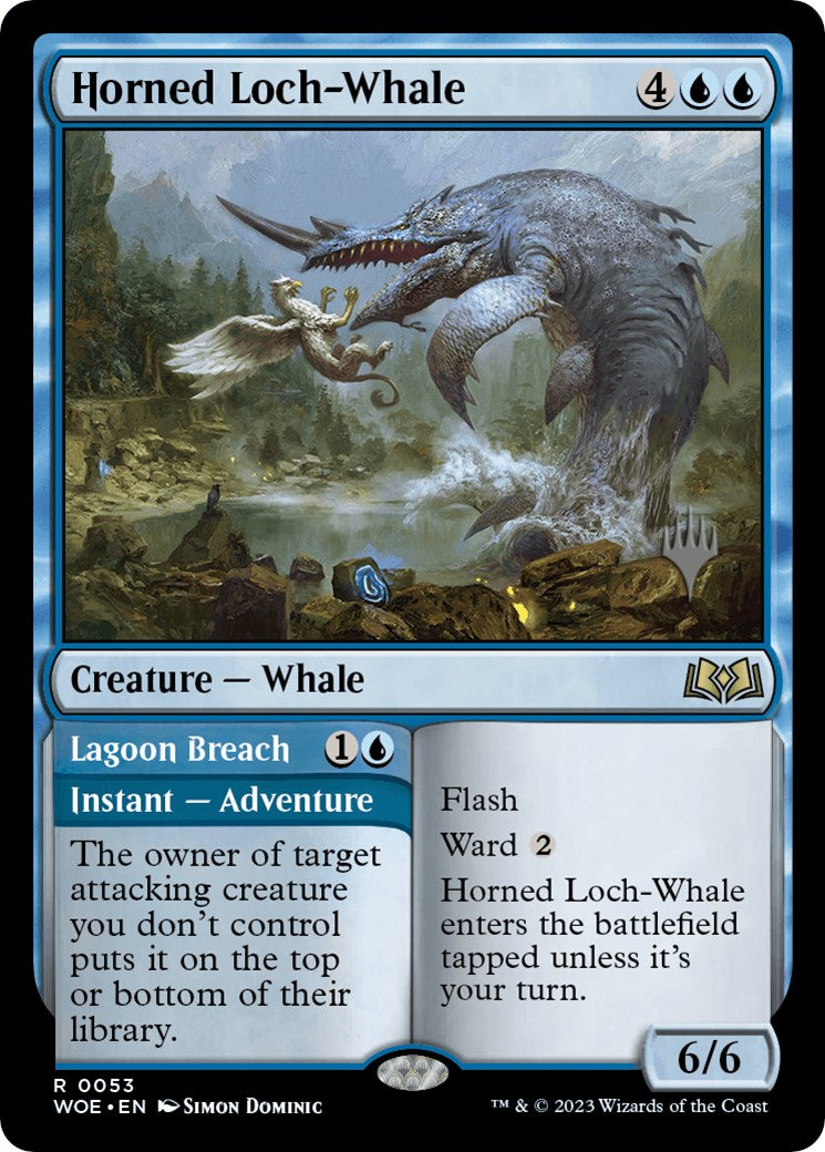 Horned Loch-Whale // Lagoon Breach (Promo Pack) [Wilds of Eldraine Promos] | Magic Magpie