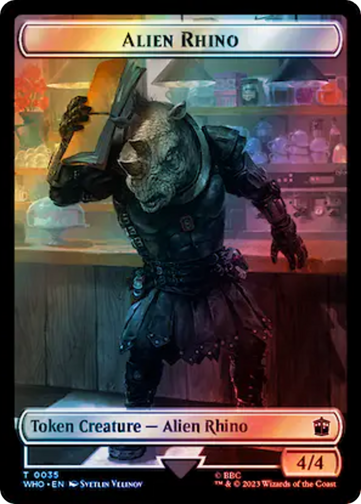 Alien Rhino // Clue (0055) Double-Sided Token (Surge Foil) [Doctor Who Tokens] | Magic Magpie