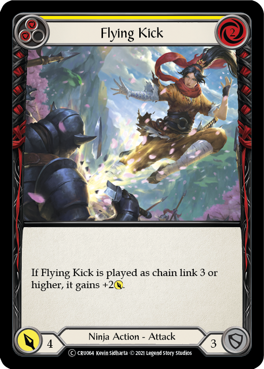 Flying Kick (Yellow) (Rainbow Foil) [U-CRU064-RF] Unlimited Rainbow Foil | Magic Magpie