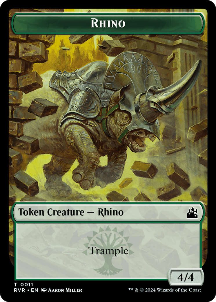 Elf Knight // Rhino Double-Sided Token [Ravnica Remastered Tokens] | Magic Magpie