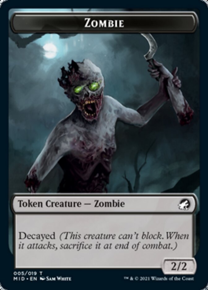 Zombie (005) // Wrenn and Seven Emblem Double-sided Token [Innistrad: Midnight Hunt Tokens] | Magic Magpie