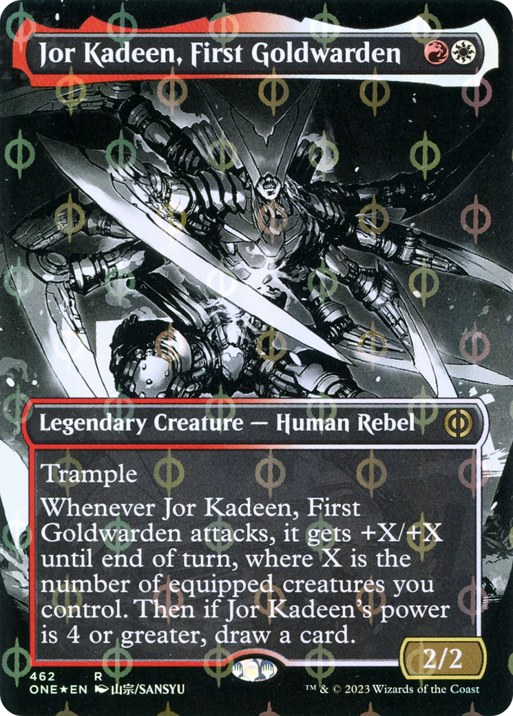 Jor Kadeen, First Goldwarden (Borderless Manga Step-and-Compleat Foil) [Phyrexia: All Will Be One] | Magic Magpie