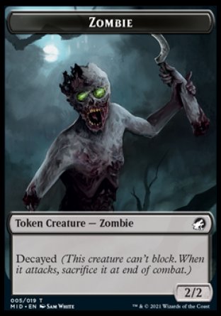 Zombie (005) // Teferi, Who Slows the Sunset Emblem Double-sided Token [Innistrad: Midnight Hunt Tokens] | Magic Magpie