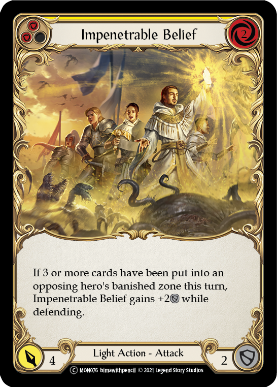 Impenetrable Belief (Yellow) (Rainbow Foil) [U-MON076-RF] Unlimited Rainbow Foil | Magic Magpie