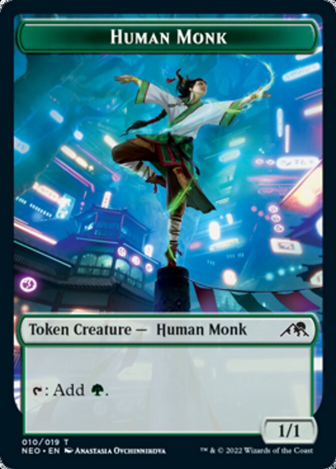 Spirit (002) // Human Monk Double-sided Token [Kamigawa: Neon Dynasty Tokens] | Magic Magpie