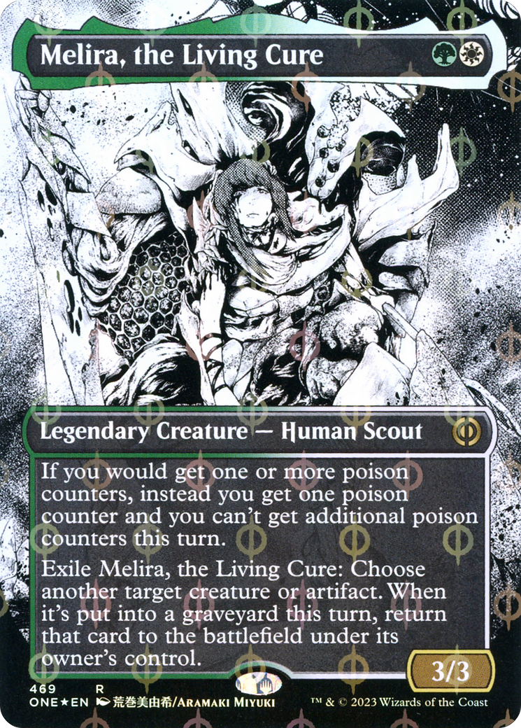 Melira, the Living Cure (Borderless Manga Step-and-Compleat Foil) [Phyrexia: All Will Be One] | Magic Magpie