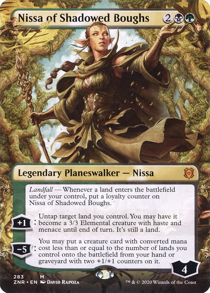 Nissa of Shadowed Boughs (Borderless) [Zendikar Rising] | Magic Magpie