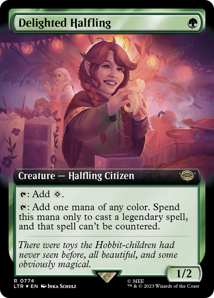 Delighted Halfling (Extended Art) (Surge Foil) [The Lord of the Rings: Tales of Middle-Earth] | Magic Magpie