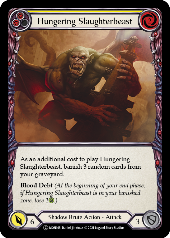 Hungering Slaughterbeast (Yellow) (Rainbow Foil) [U-MON148-RF] Unlimited Rainbow Foil | Magic Magpie
