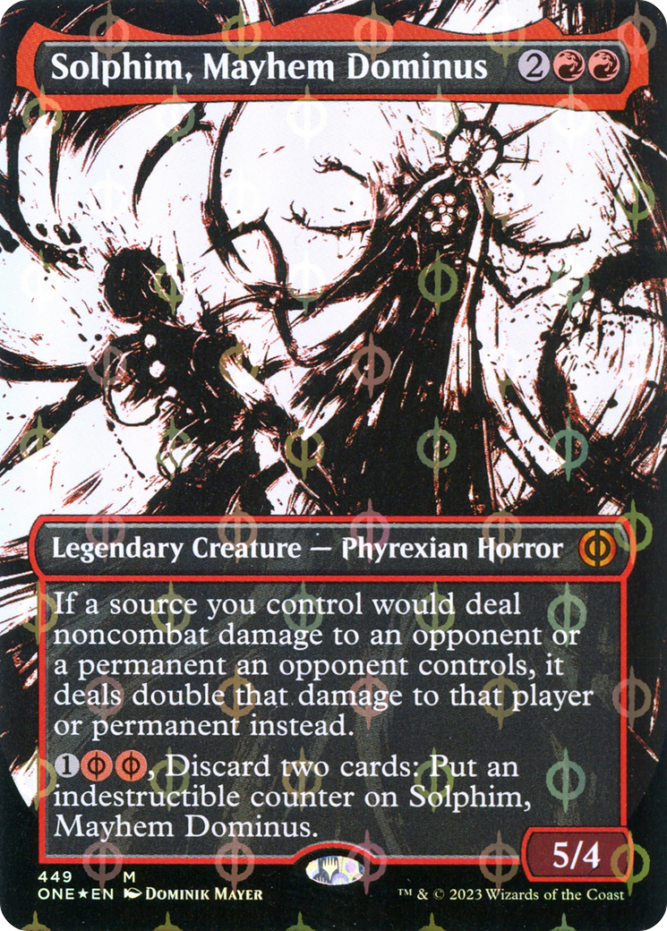 Solphim, Mayhem Dominus (Borderless Ichor Step-and-Compleat Foil) [Phyrexia: All Will Be One] | Magic Magpie