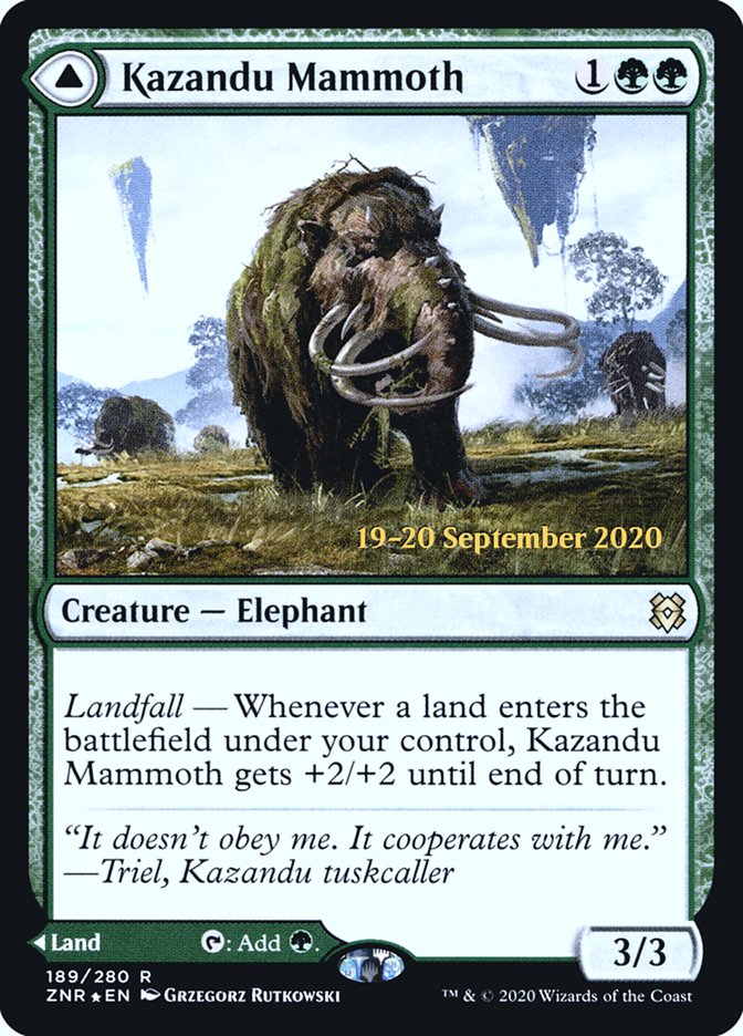 Kazandu Mammoth // Kazandu Valley  [Zendikar Rising Prerelease Promos] | Magic Magpie