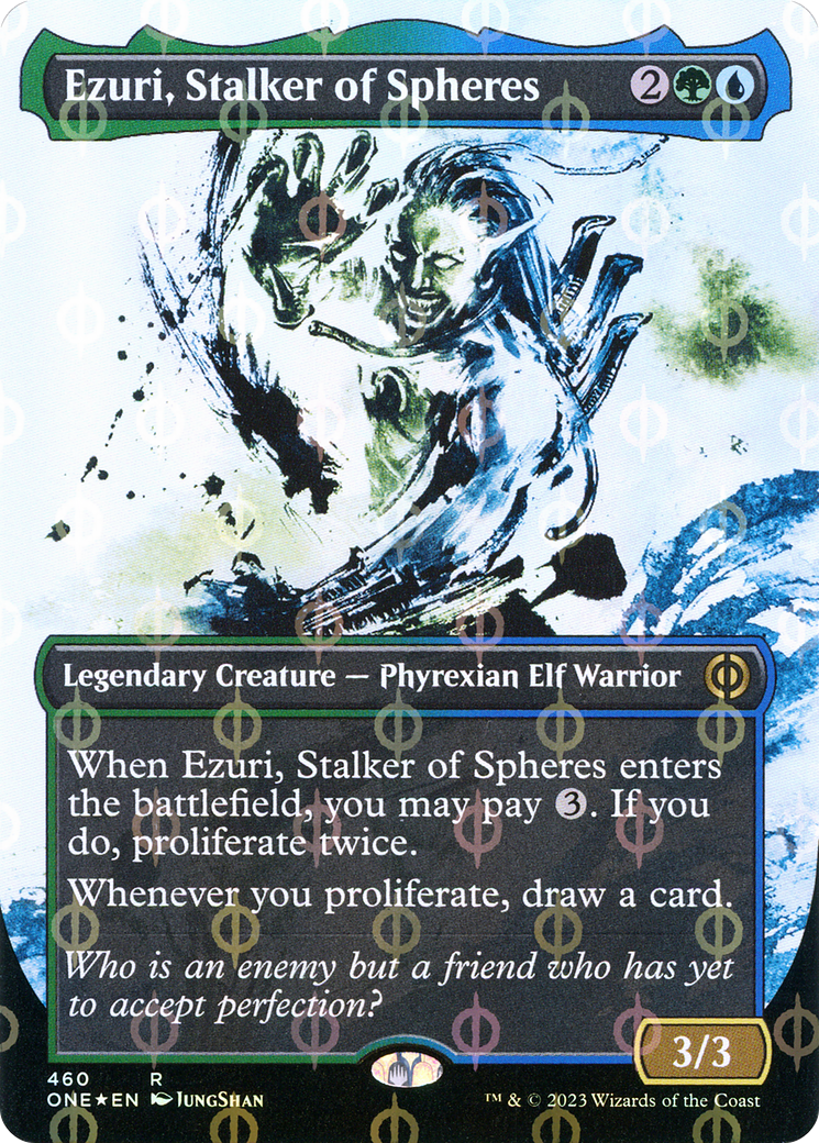 Ezuri, Stalker of Spheres (Borderless Ichor Step-and-Compleat Foil) [Phyrexia: All Will Be One] | Magic Magpie