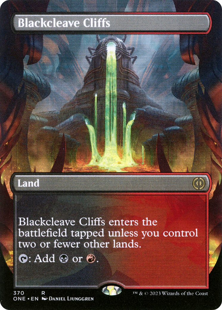 Blackcleave Cliffs (Borderless Alternate Art) [Phyrexia: All Will Be One] | Magic Magpie