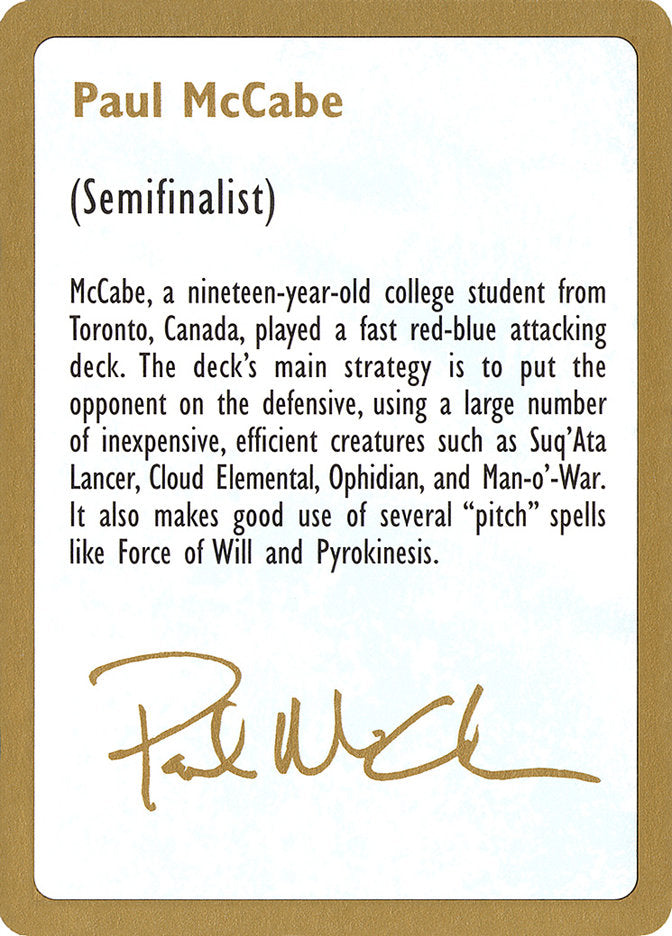 Paul McCabe Bio [World Championship Decks 1997] | Magic Magpie