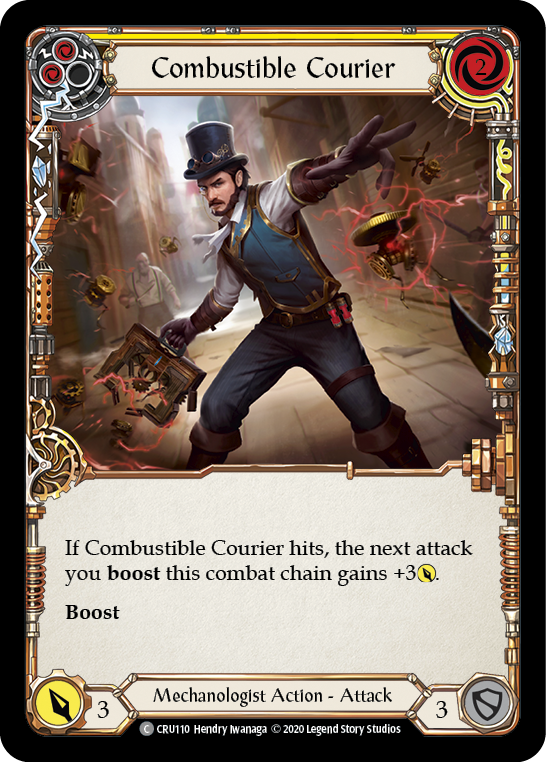 Combustible Courier (Yellow) [CRU110] 1st Edition Rainbow Foil | Magic Magpie