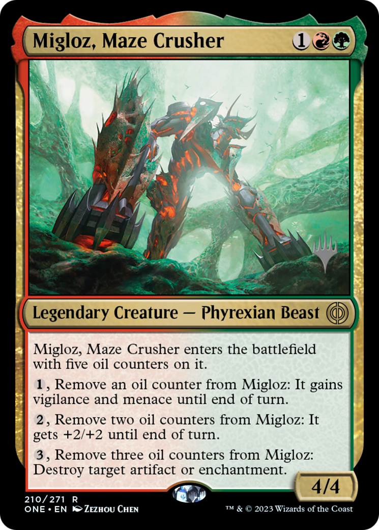 Migloz, Maze Crusher (Promo Pack) [Phyrexia: All Will Be One Promos] | Magic Magpie