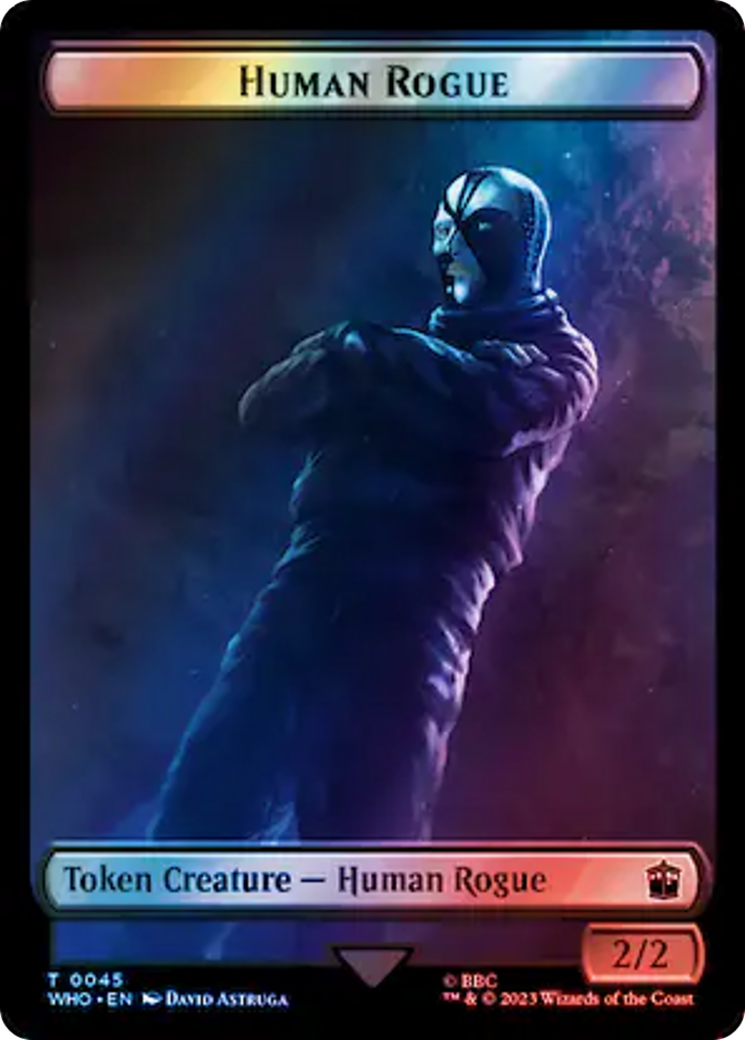 Human Rogue // Dinosaur Double-Sided Token (Surge Foil) [Doctor Who Tokens] | Magic Magpie