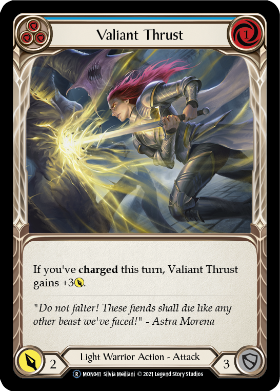Valiant Thrust (Blue) (Rainbow Foil) [U-MON041-RF] Unlimited Rainbow Foil | Magic Magpie