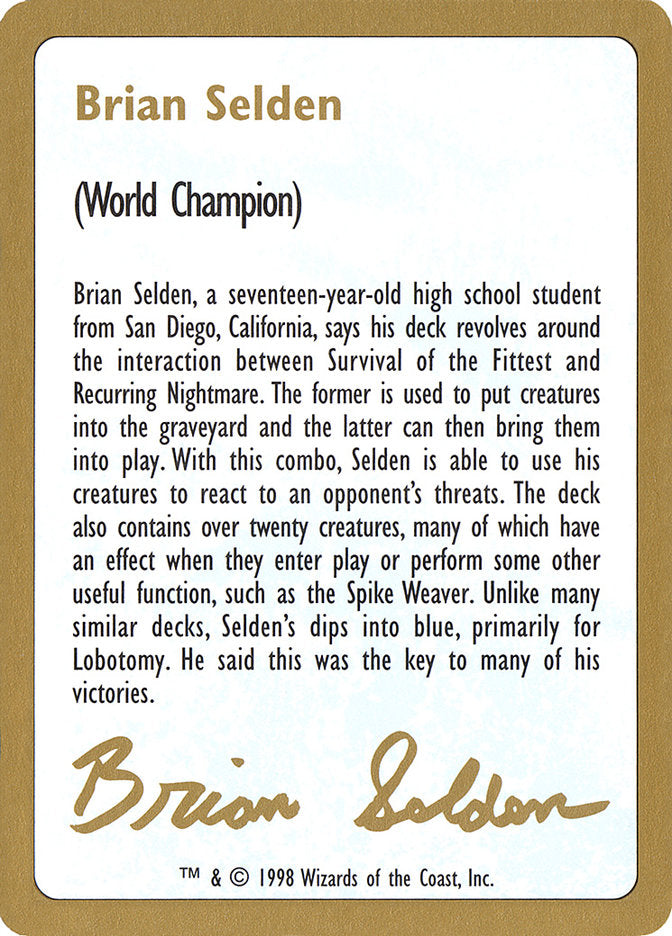 Brian Selden Bio [World Championship Decks 1998] | Magic Magpie