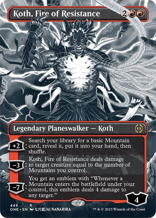 Koth, Fire of Resistance (Borderless Manga Step-and-Compleat Foil) [Phyrexia: All Will Be One] | Magic Magpie