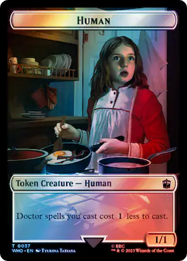 Human (0037) // Dinosaur Double-Sided Token (Surge Foil) [Doctor Who Tokens] | Magic Magpie