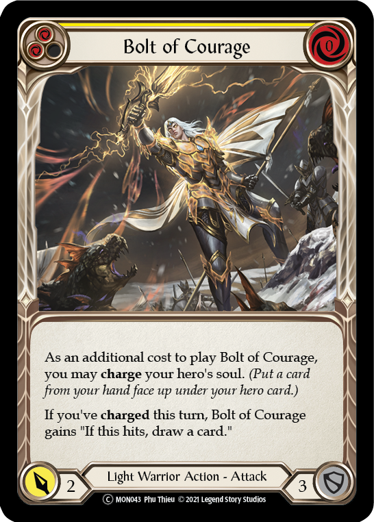 Bolt of Courage (Yellow) (Rainbow Foil) [U-MON043-RF] Unlimited Rainbow Foil | Magic Magpie