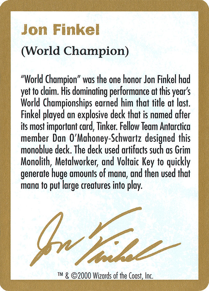 Jon Finkel Bio [World Championship Decks 2000] | Magic Magpie